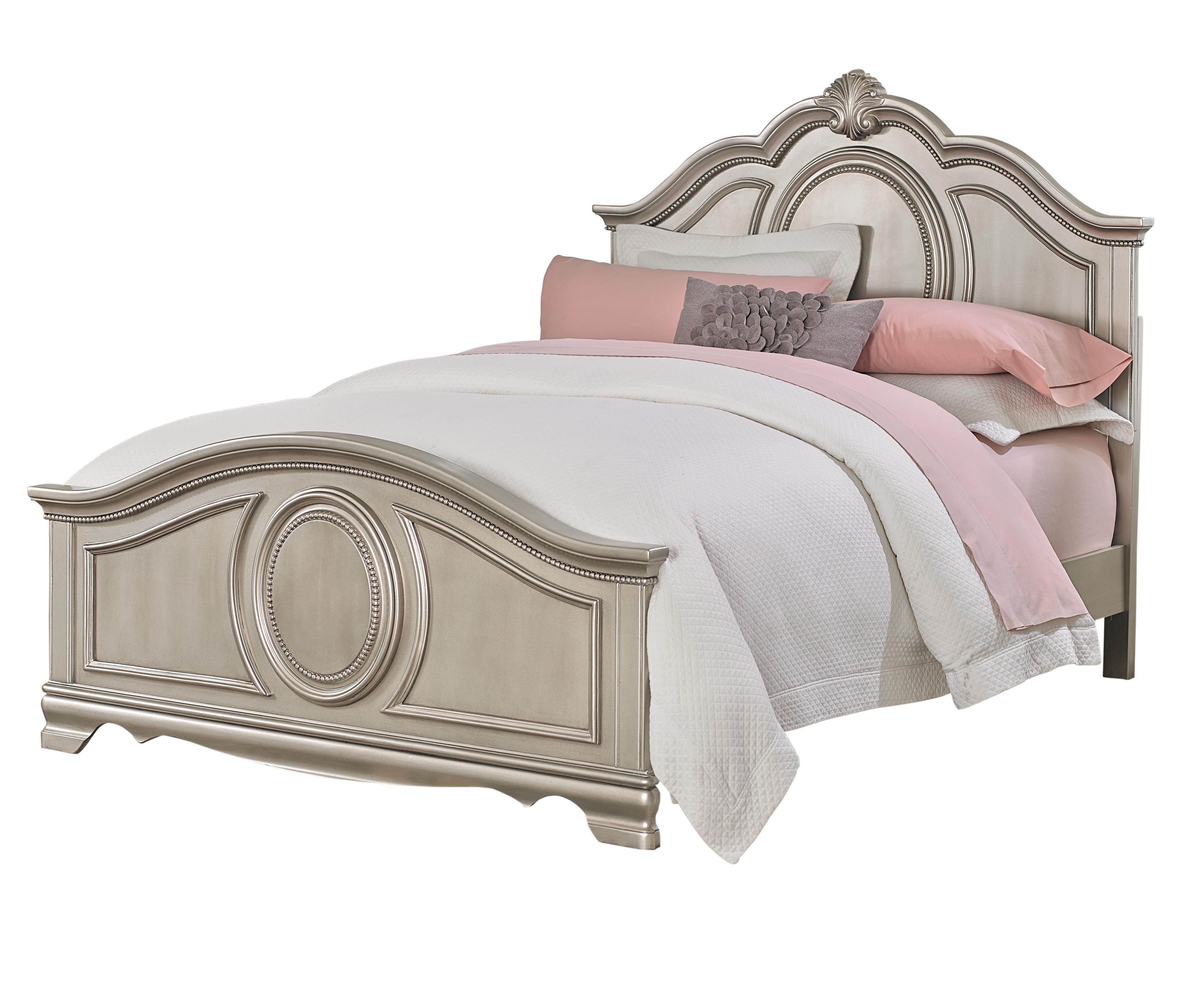 Standard Furniture Jessica Silver Twin Bed with Beaded Pearl Trim